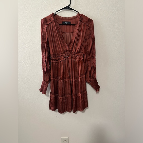 O.p.t. Tianna mini dress copper satin ruffles size small Black Friday sale 🛍️ - Picture 2 of 6